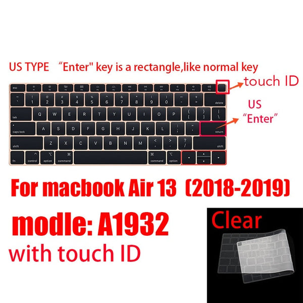 For Apple Macbook pro13/11Air 13/15 Retina12 inch All series silicone keyboard cover case transparent clear protecter film EU/US