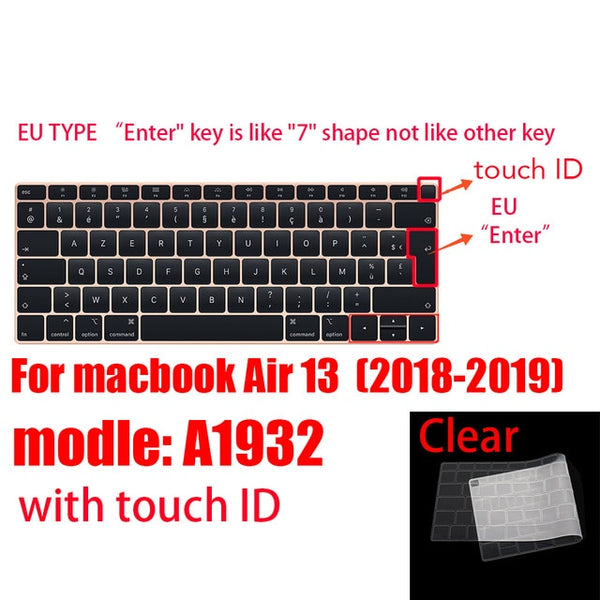 For Apple Macbook pro13/11Air 13/15 Retina12 inch All series silicone keyboard cover case transparent clear protecter film EU/US
