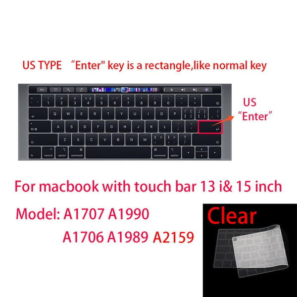 For Apple Macbook pro13/11Air 13/15 Retina12 inch All series silicone keyboard cover case transparent clear protecter film EU/US