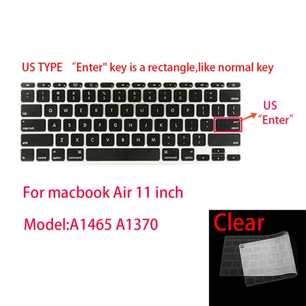 For Apple Macbook pro13/11Air 13/15 Retina12 inch All series silicone keyboard cover case transparent clear protecter film EU/US