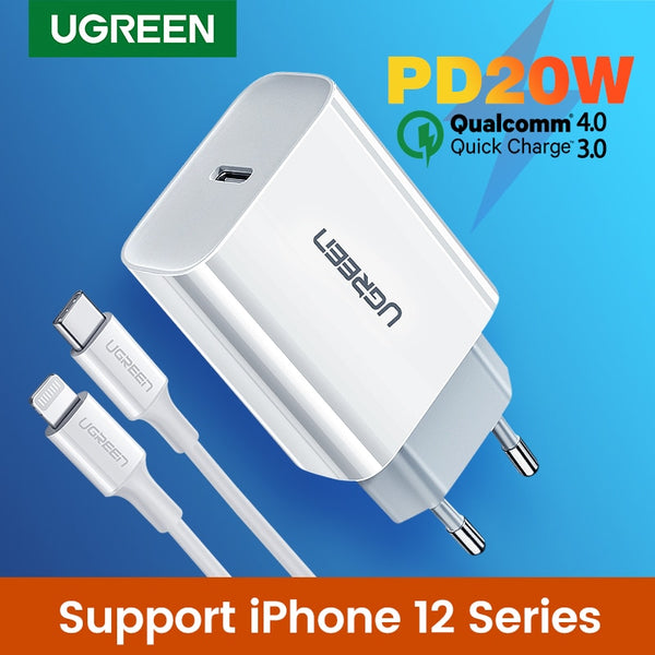 Ugreen Quick Charge 4.0 3.0 QC PD Charger 20W QC4.0 QC3.0 USB Type C Fast Charger for iPhone 12 X Xs 8 Xiaomi Phone PD Charger