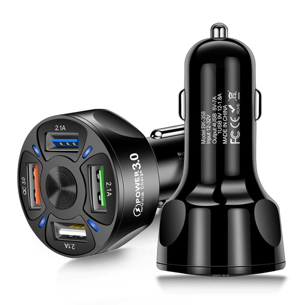 Car USB Charger Quick Charge 3.0 4.0 Universal 18W Fast Charging in car 4 Port mobile phone charger for samsung s10 iphone 11 7