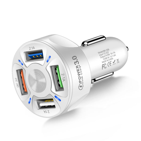 Car USB Charger Quick Charge 3.0 4.0 Universal 18W Fast Charging in car 4 Port mobile phone charger for samsung s10 iphone 11 7